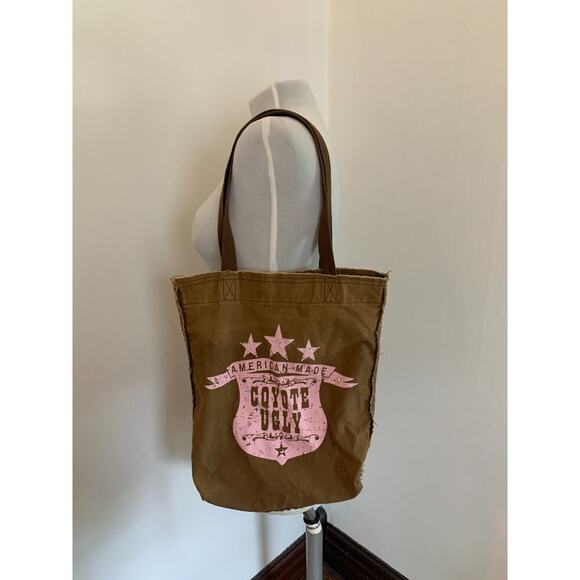 Coyote Ugly Brown Cotton y2k Cowboy Western Rhinestone Tote Shoulder Bag Officia - Picture 1 of 11